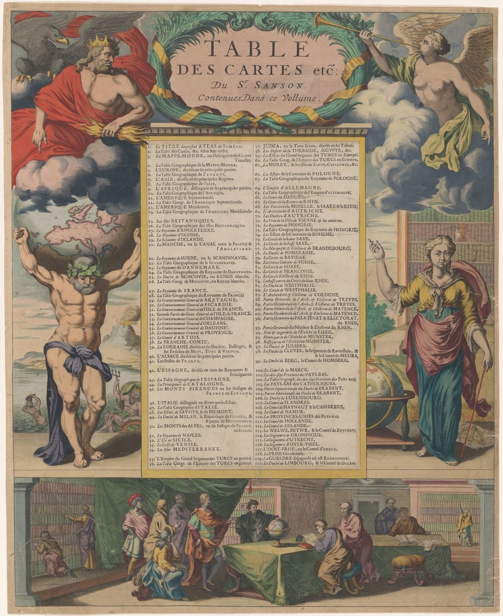 Inoudsopgave van de Atlas Nouveau porta Nicolas Sanson
Tabela de mapas, etc. de Sr. Sanson Contenues Dans ce Vollume (título sobre o objecto) de Anonymous