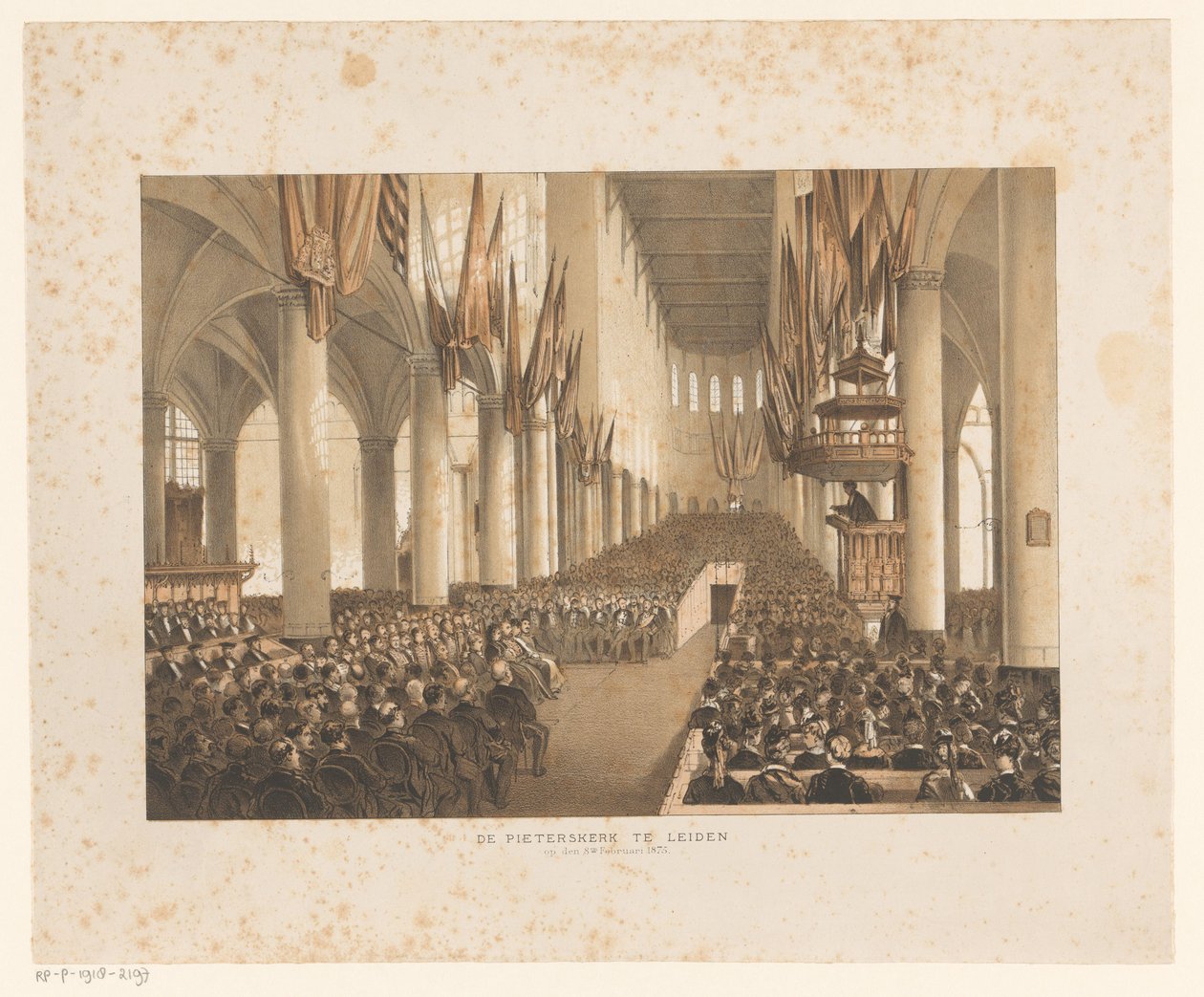 Interior do Pieterskerk em Leiden durante o terceiro centenário da universidade de Anonymous