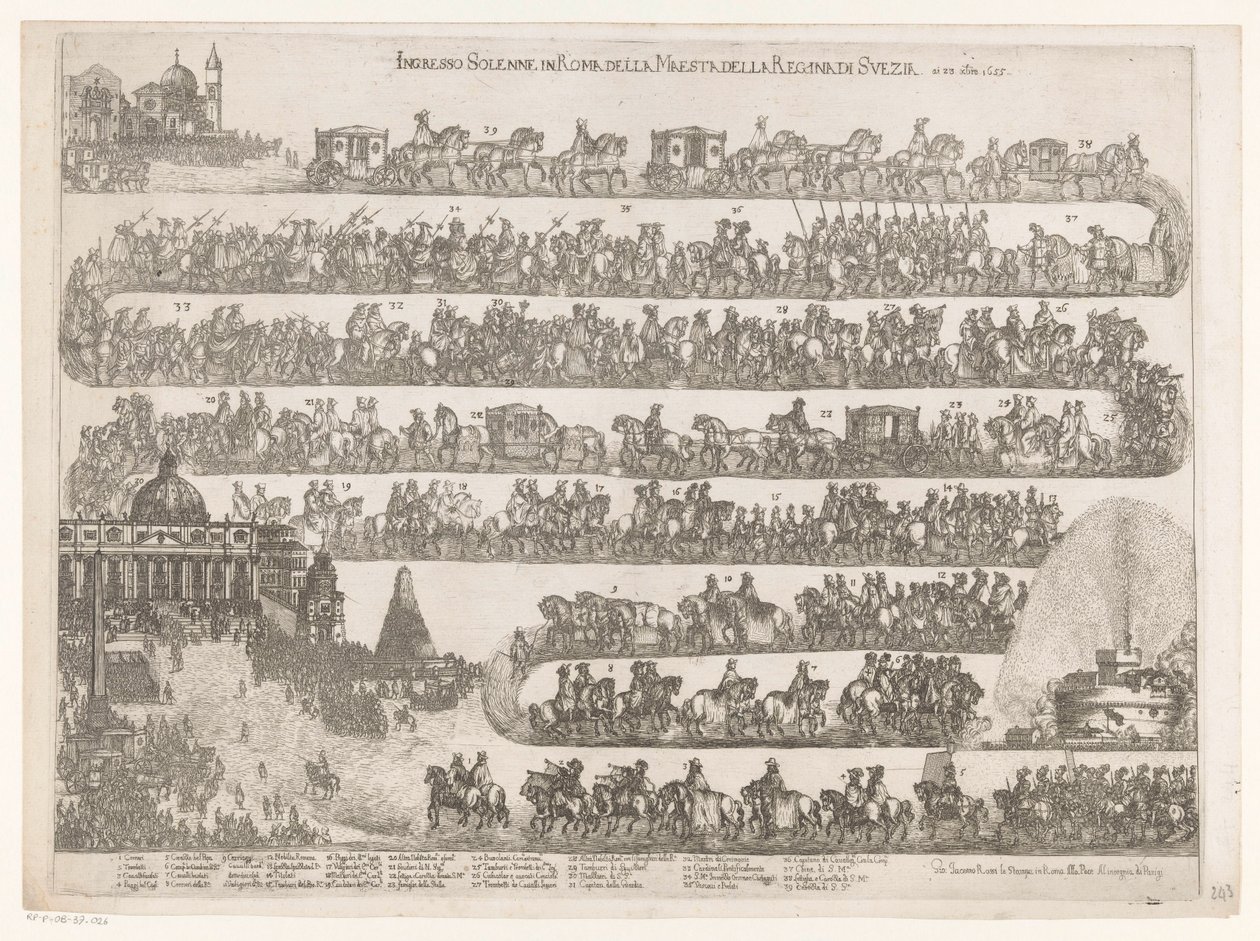 Intocht em Roma van koningin Christina van Zweden
Entrada solene em Roma da Rainha da Suécia em 23 xbre 1655 (título sobre o objecto) de Anonymous