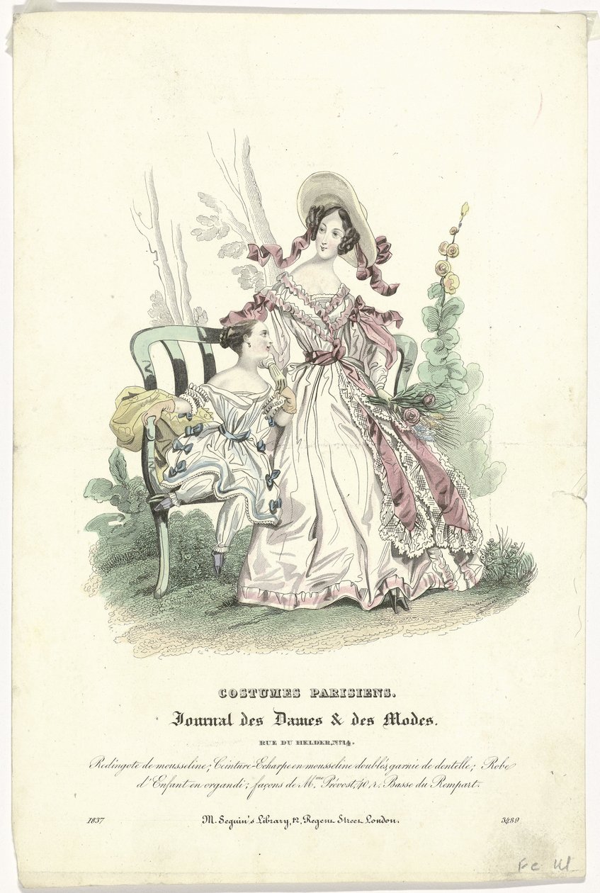Journal des Dames et des Modes, Costumes Parisiens, 1837, (3489): Muslin redingote (...) de Anonymous