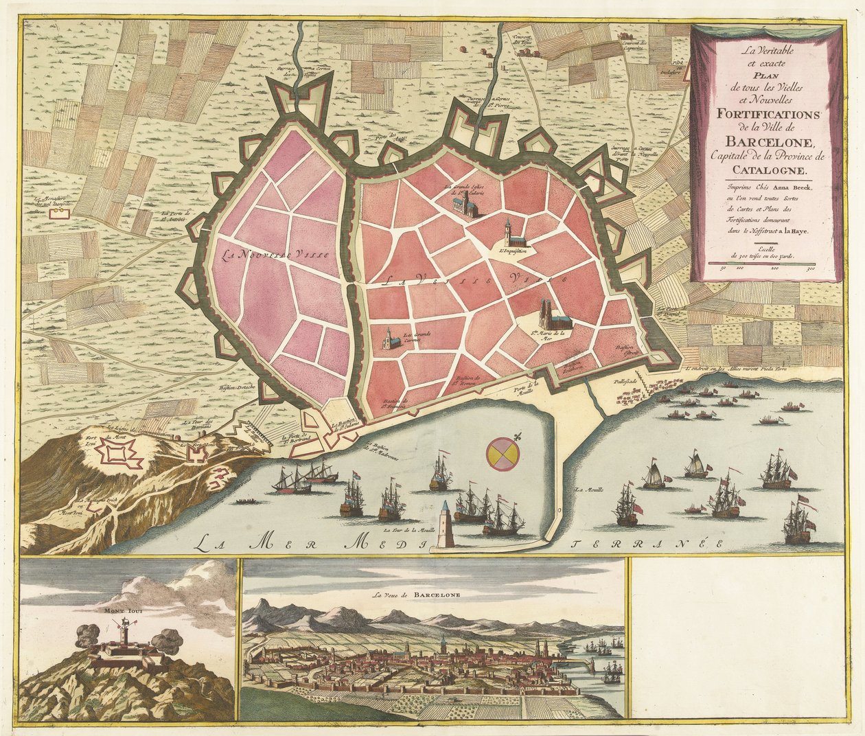 Kaart van Barcelona, ca. 1706
O verdadeiro e exacto Plano de todas as Fortificações Velha e Nova da Cidade de Barcelona, Capital da Província da Catalunha (título sobre o objecto) de Anonymous