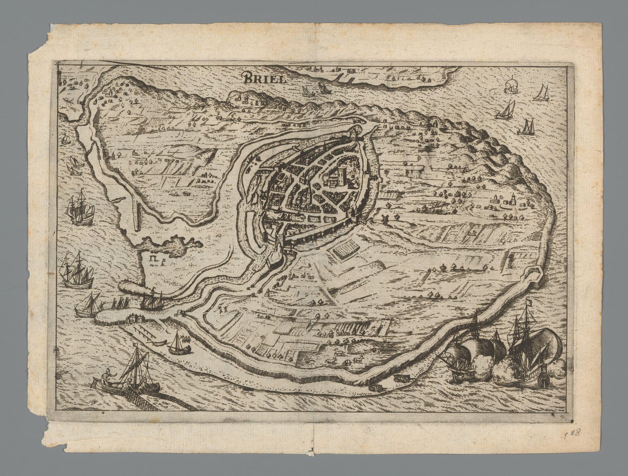 Mapa da ilha de Voorne e mapa de Brielle, 1572
Briel (título sobre o objecto) de Anonymous