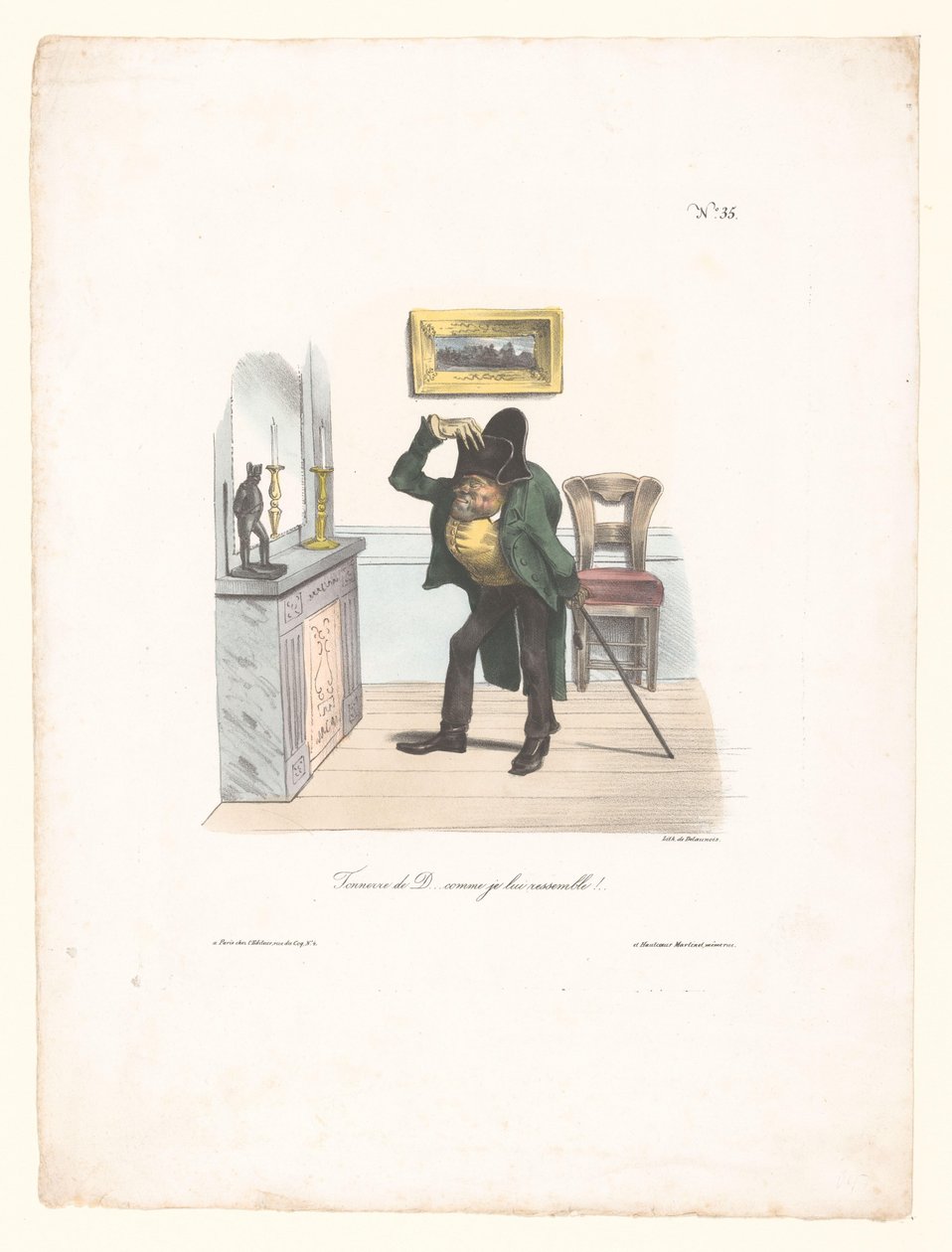 Caricatura de um homem que quer se parecer com Napoleão Tonnerre de D... comme je lui ressemble!.. (título no objeto) de Anonymous