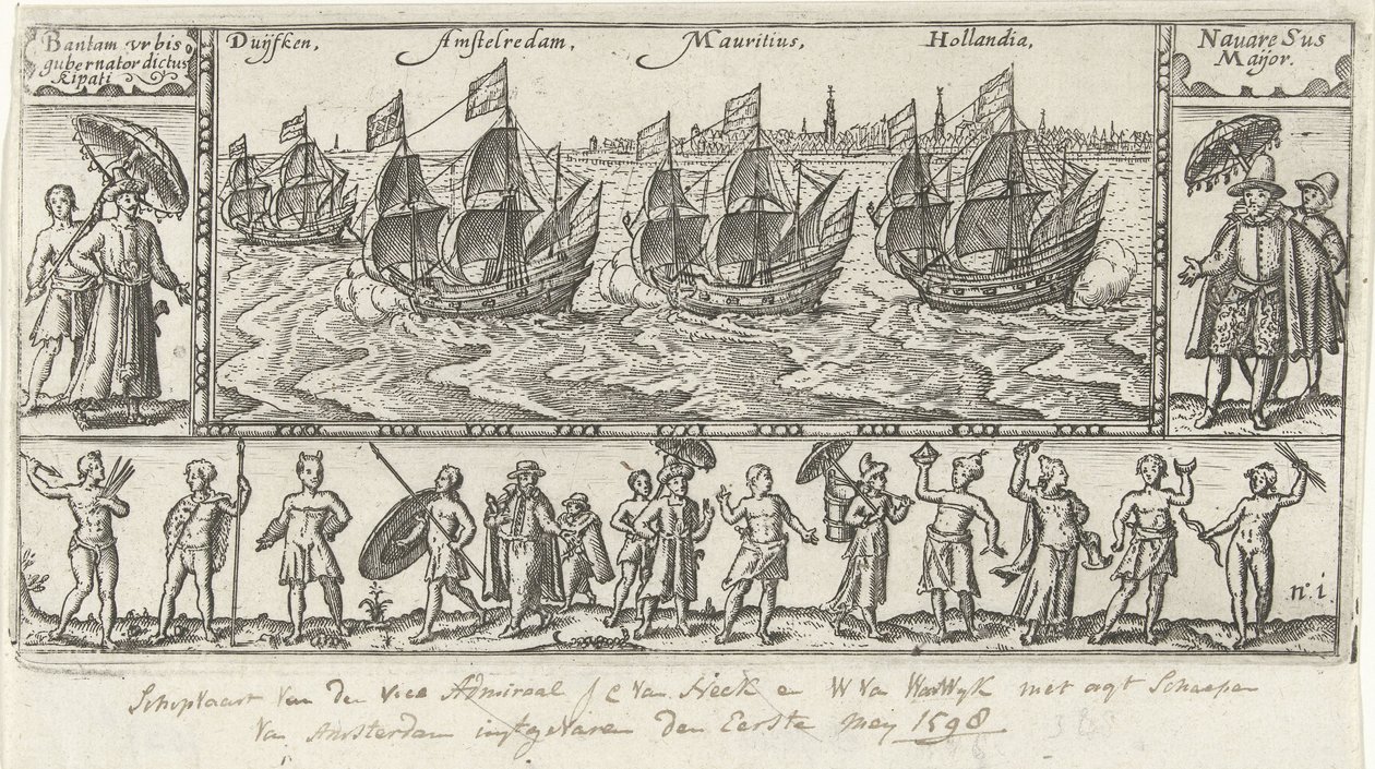Cópia após a impressão do título original para Houtmans Journael vande reyse der Hollandtsche navios ghedaen em Oostelijk, 1598 de Anonymous