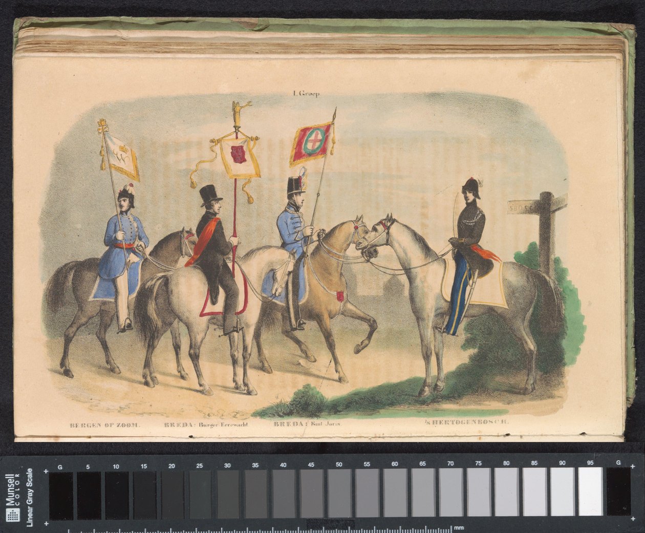 Trajes e estandartes dos guardas de honra de Bergen op Zoom, Breda e 