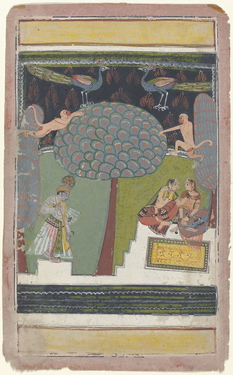 Krishna e duas mulheres em um jardim de Anonymous