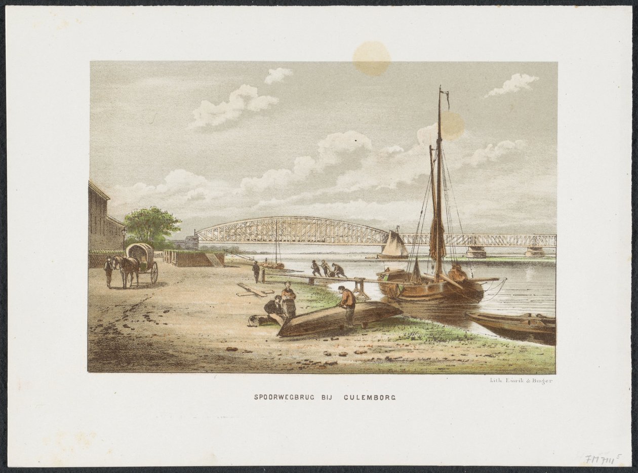 Ponte ferroviária de Kuilenburg perto de Culemborg, 1868
Ponte ferroviária perto de Culemborg (título sobre o objecto)
As principais pontes ferroviárias nos Países Baixos (título da série) de Anonymous