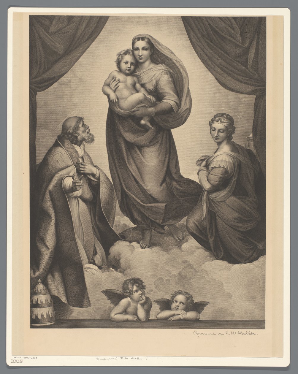 Mary and Child com H. Sixtus e H. Barbara Madona Sistina de Anonymous