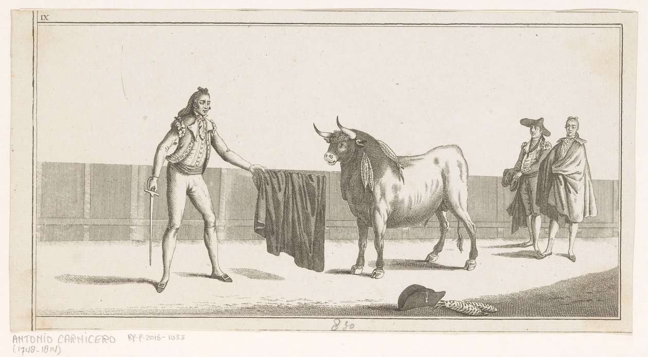 Matador desafia um touro Coleccion de las principales suertes de una corrida de toros (título da série no objeto) Colecção das manobras tauromáquicas mais importantes (título da série) de Anonymous