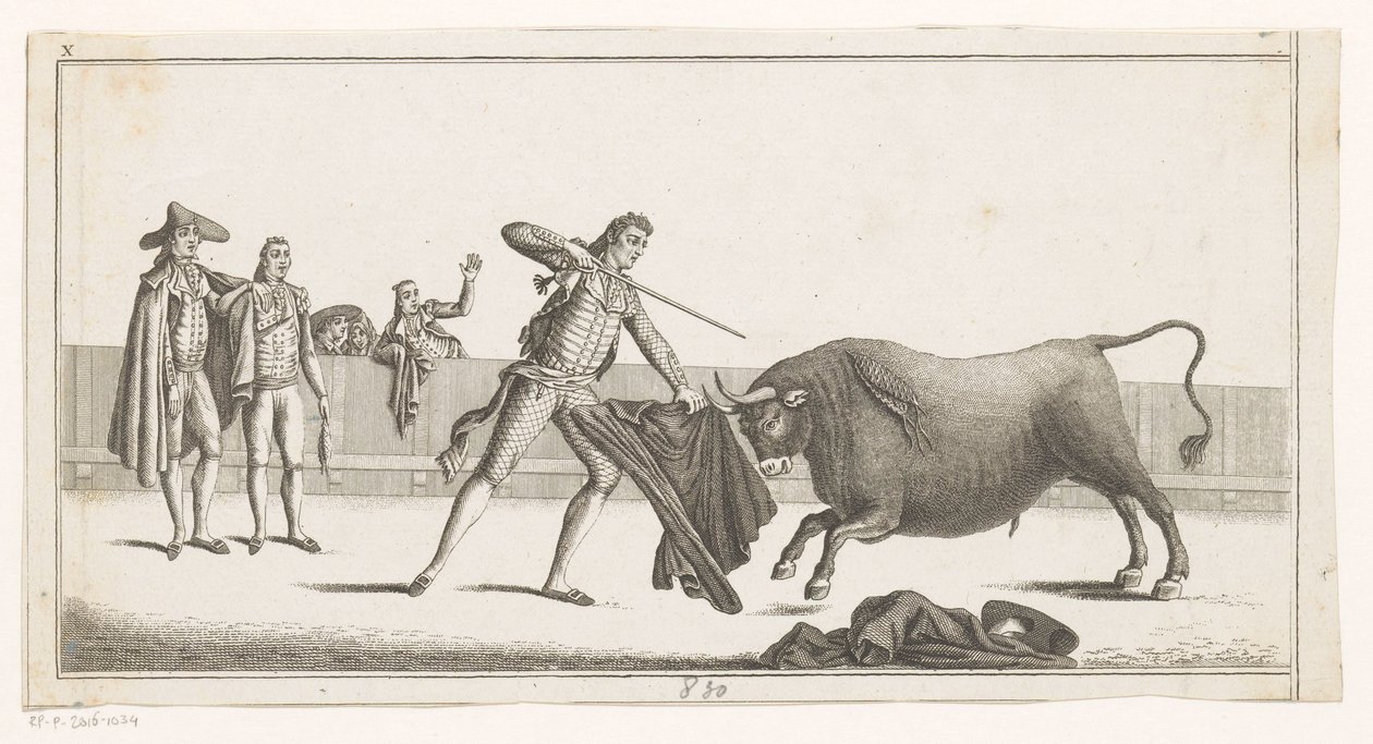 Matador desafia um touro Coleccion de las principales suertes de una corrida de toros (título da série no objeto) Colecção das manobras tauromáquicas mais importantes (título da série) de Anonymous