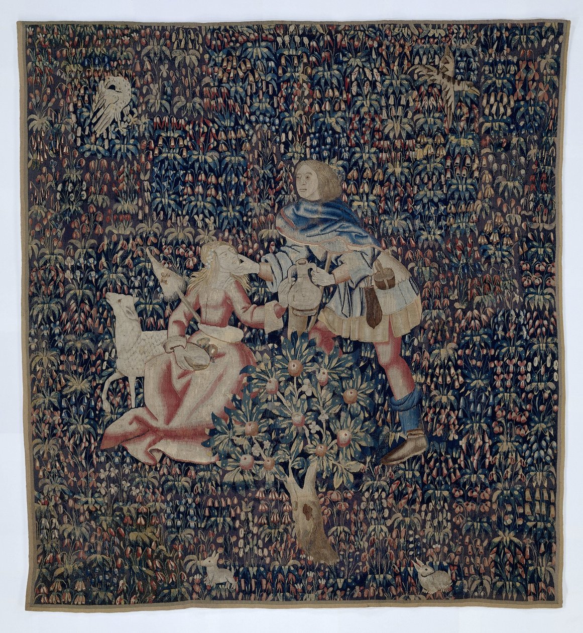 Millefleurs com pastora e pastora (fragmento) de Anonymous