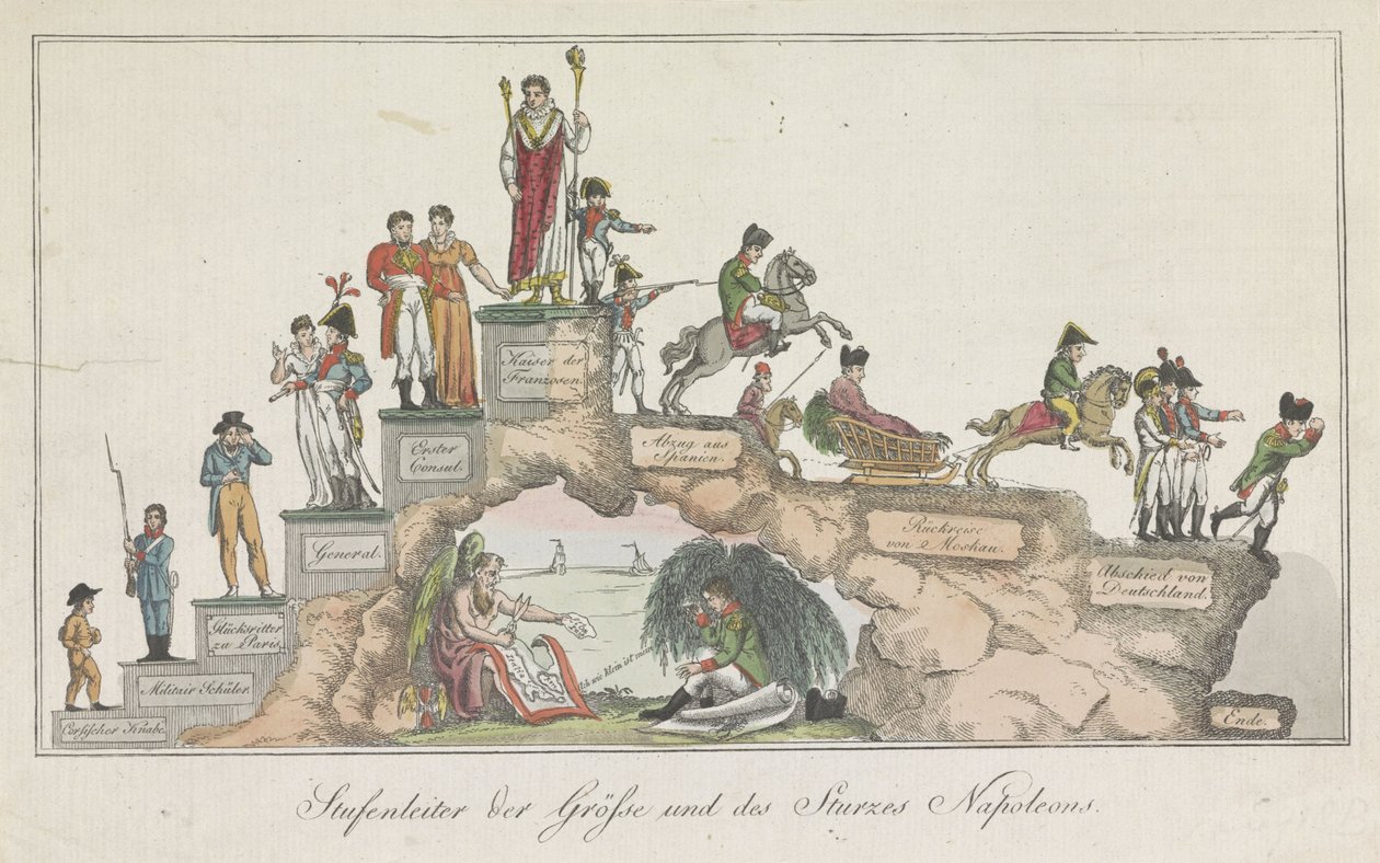 Levenstrap de Napoleão, 1814 Escada da Grandeza e a Queda de Napoleão (título no objeto) de Anonymous