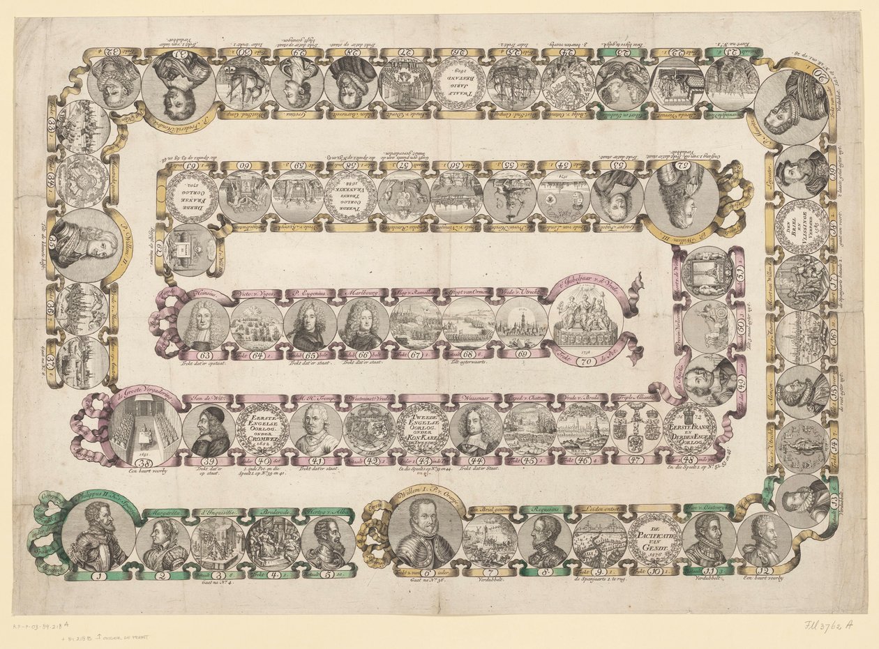 Jogo de História Holandesa, 1738 Jogo retratando a História da Holanda (título no objeto) de Anonymous