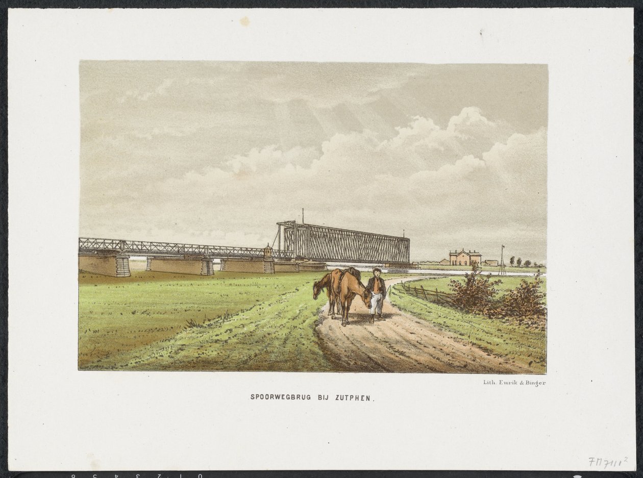 Ponte velha de IJssel perto de Zutphen, 1865 Ponte ferroviária em Westervoort (título no objeto) As principais pontes ferroviárias na Holanda (título da série) de Anonymous
