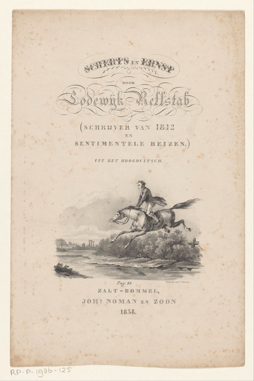 Cavalo salta sobre o rio
Página de título para: Lodewijk Rellstab, Jest and Seriousness, 1838 de Anonymous
