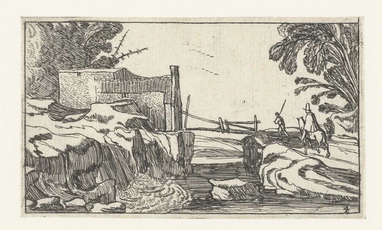 Caminho ao longo de uma cachoeira Paisagens após Esaias van de Velde (título da série) de Anonymous