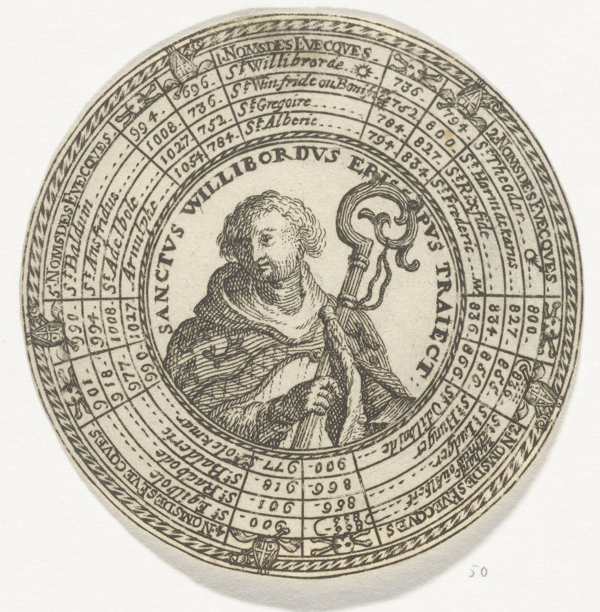 Medalha com o retrato de São Willibrord e os nomes dos bispos de Utrecht de Anonymous