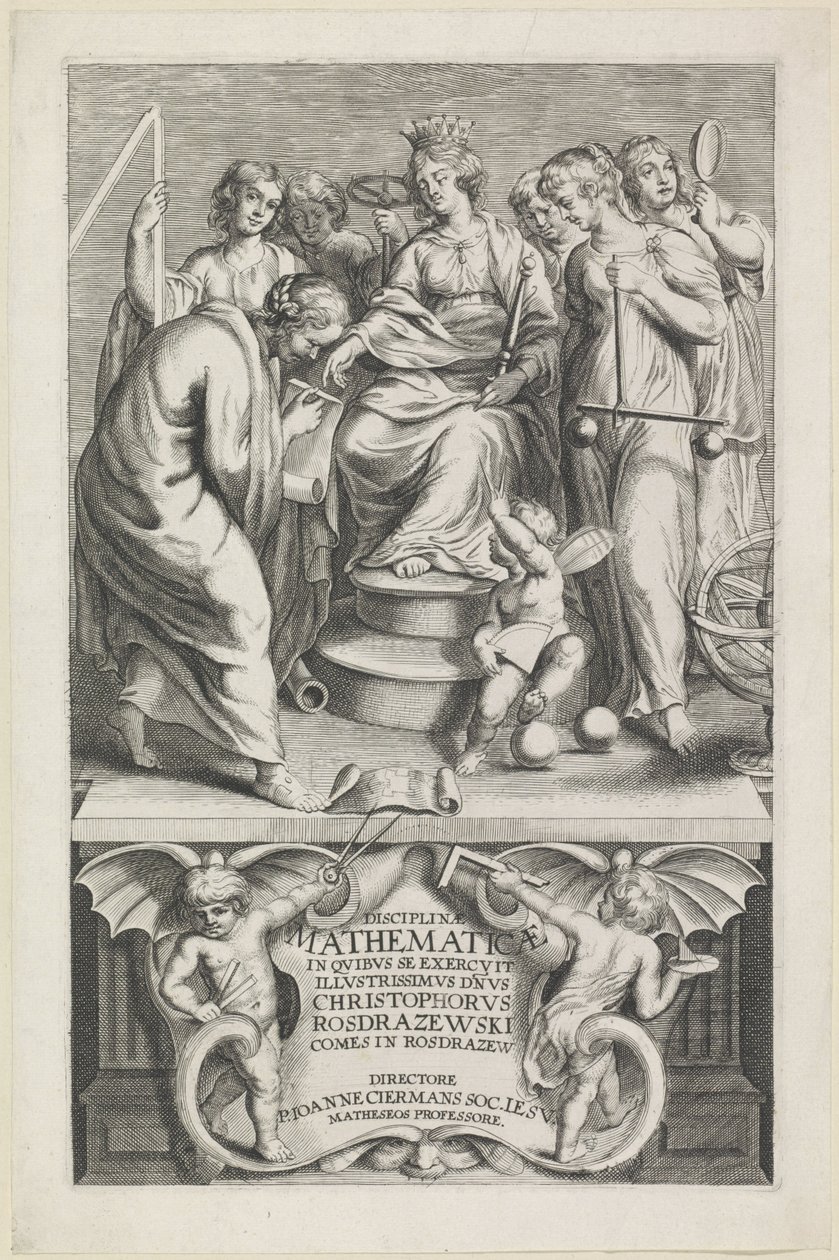 Personificação de Wiskunde Título da página: Christophorus Rosdrazewski, Mathematical Disciplines, [1640-1648] de Anonymous
