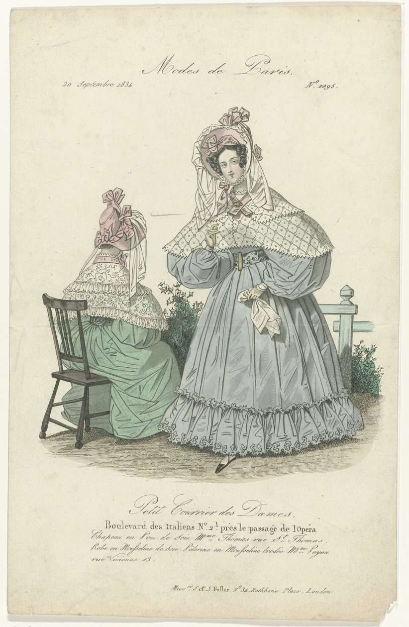 Petit Courrier des Dames, 20 de setembro de 1834, nº 1095: Chapéu em Pou de Soi (...) de Anonymous