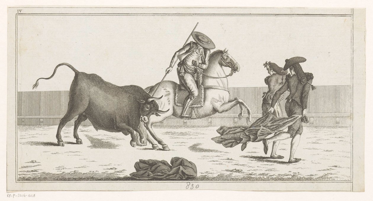Picador enfia sua lança em um touro Coleccion de las principales suertes de una corrida de toros (título da série no objeto) Colecção das manobras tauromáquicas mais importantes (título da série) de Anonymous