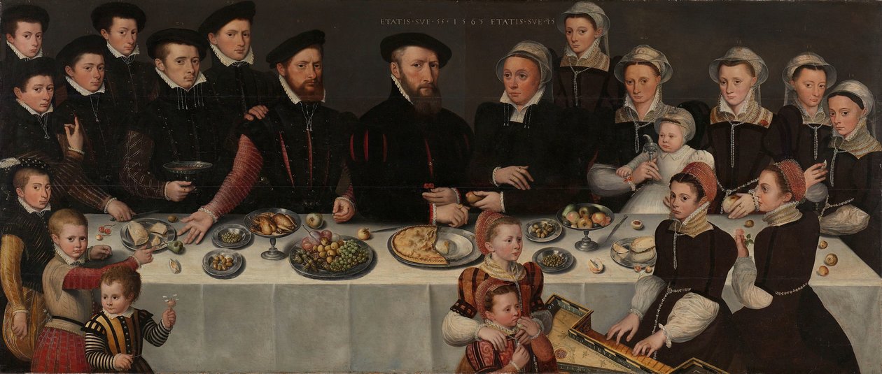 Pierre de Moucheron (1508-67), sua esposa Isabeau de Gerbier, seus dezoito filhos, seu genro Allard de la Dale e seu primeiro neto de Anonymous