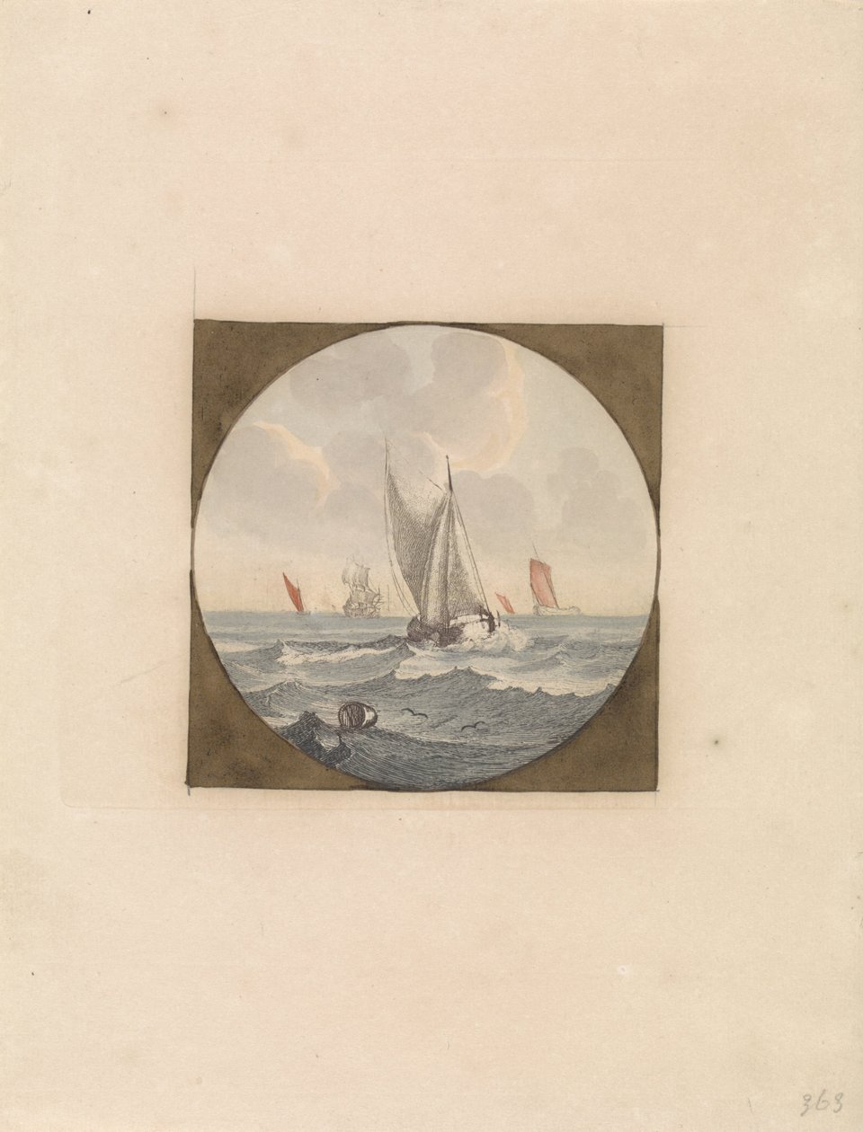 Flatboat com velas brancas
Navios no mar (série B) (título da série) de Anonymous