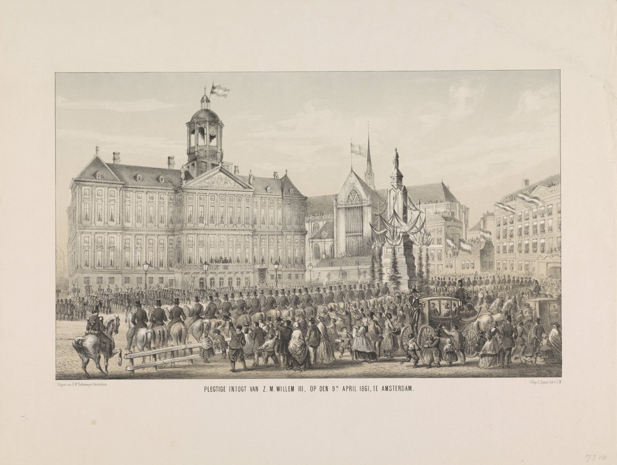Plegtige intogt de H.M. Willem III, em 9.n. de Abril de 1861, em Amesterdão (título sobre o objecto) de Anonymous