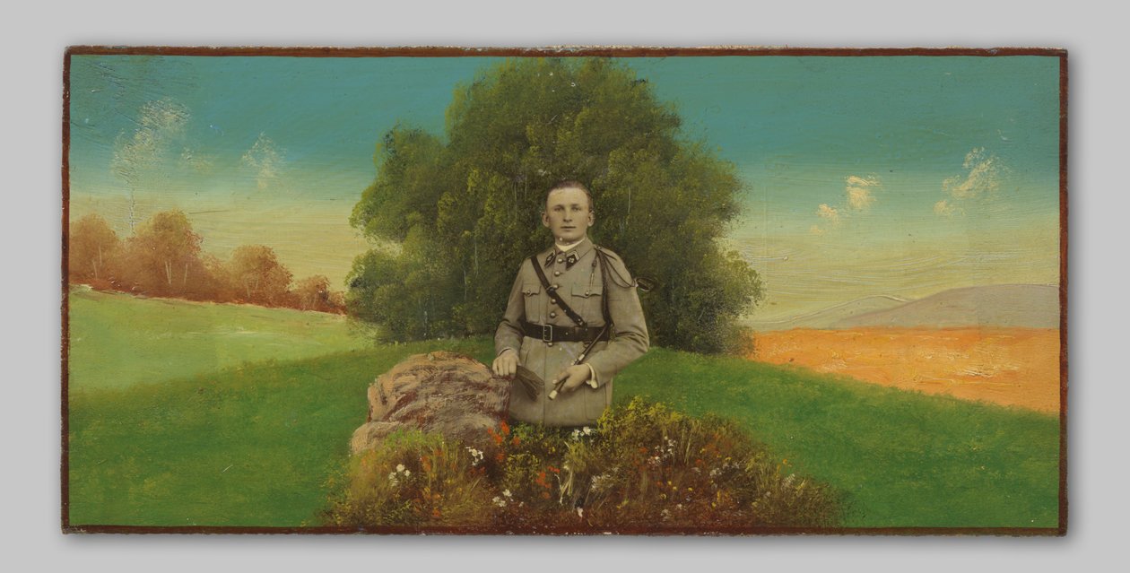 Retrato de um soldado desconhecido numa paisagem pintada de Anonymous