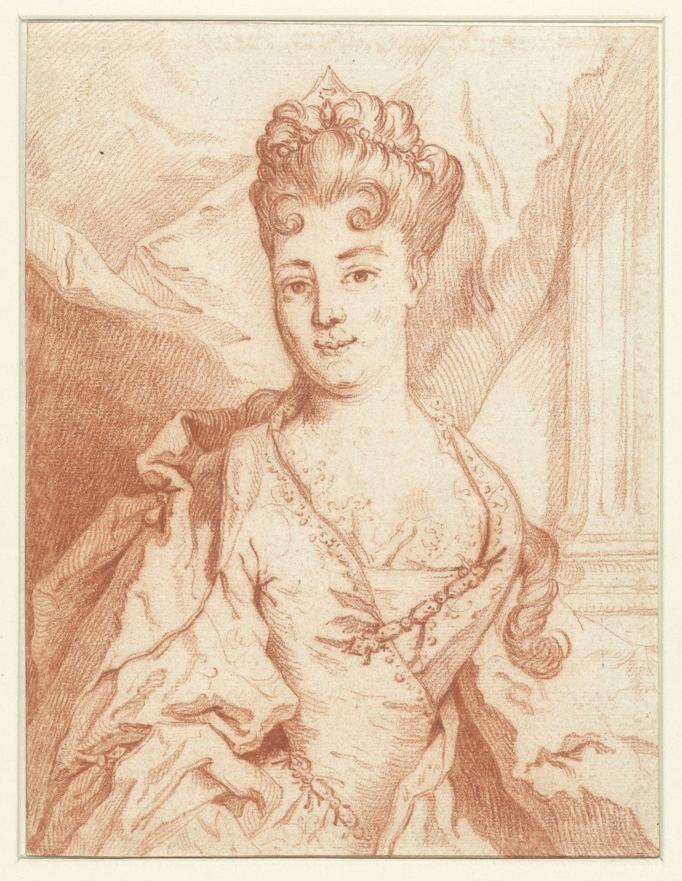 Retrato de uma senhora distinta, peça de quadril, quase inteiramente de frente de Anonymous