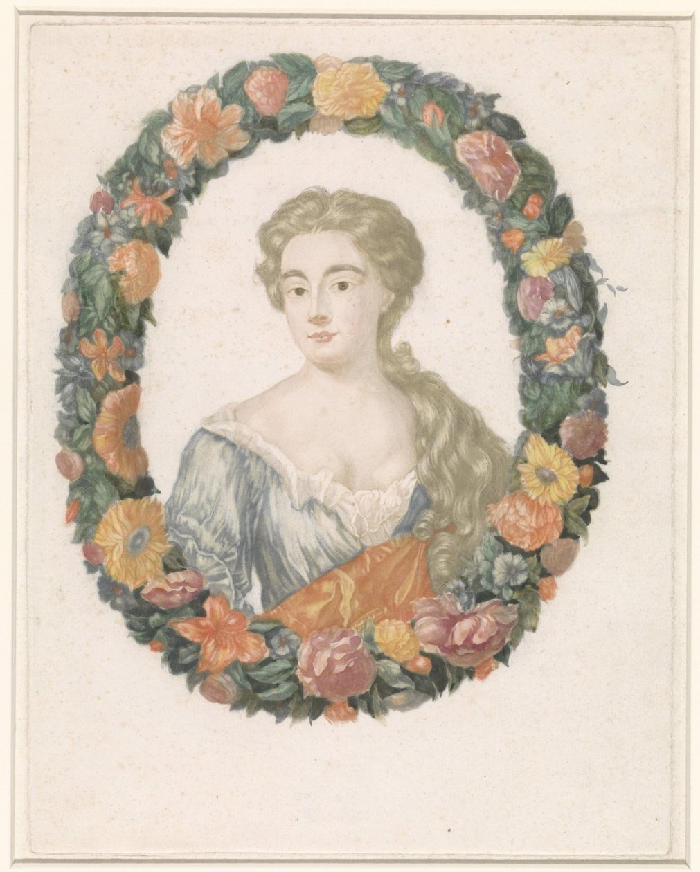 Retrato de uma mulher em uma coroa de flores de Anonymous