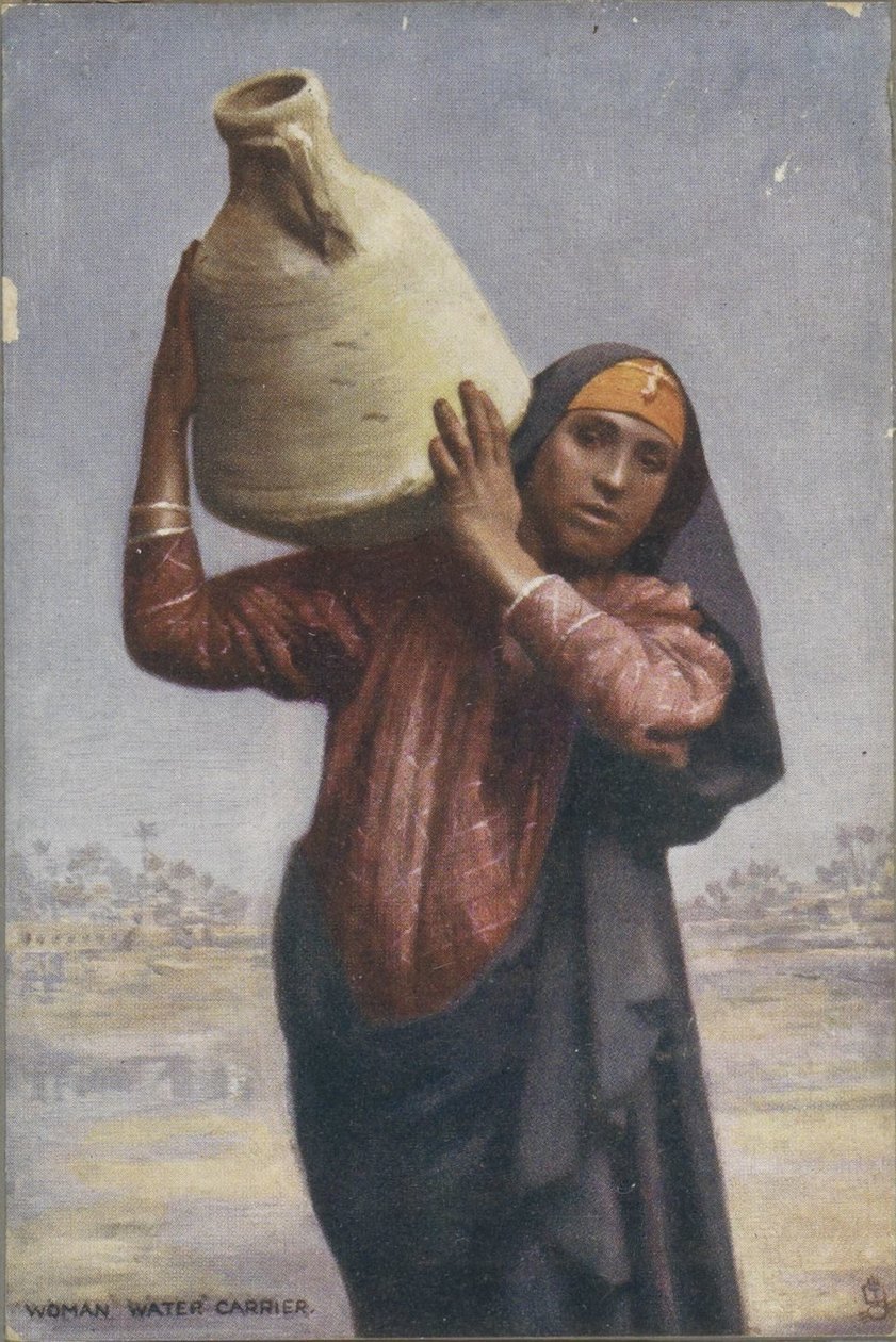 Retrato de um portador de água com um jarro no ombro Mulher portadora de água. (título no objeto) de Anonymous