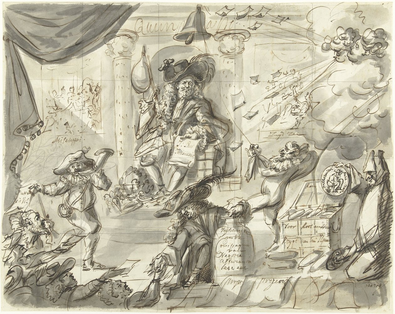 Quincampoix ou o grande Vendedor de Vento e Couve, 1720
A Grande Cena da Loucura (peças adicionais) (título da série) de Anonymous