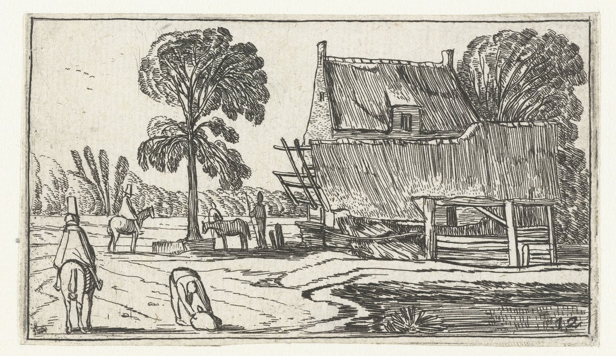 Cavaleiro na estrada ao longo de uma fazenda Paisagens após Esaias van de Velde (título da série) de Anonymous