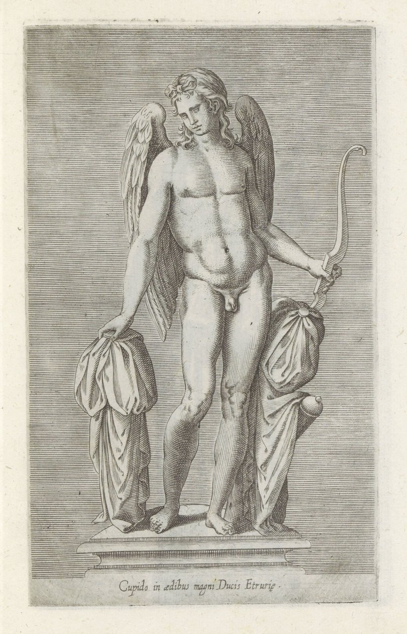 Sculptuur van Amor
Cupido in aedibus magni ducis Etrurie (título sobre o objecto)
Escultor antieke em Roma (título da série)
Antiquarum statuarum urbis Romae quae in publicis locis visuntur icones (título da série) de Anonymous
