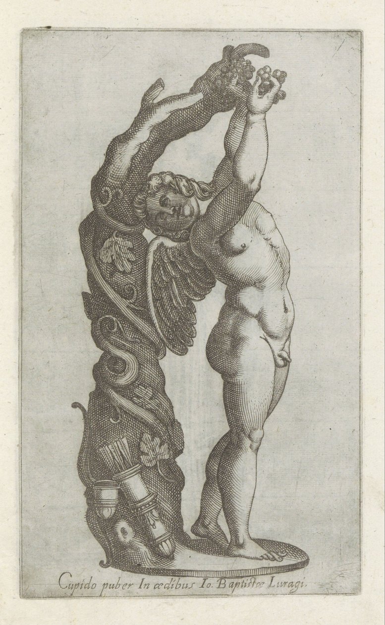 Sculptuur van Amor die druiven plukt Cupido puber na casa de Io Baptista Lugari (título no objeto) Esculturas antigas em Roma (título da série) Ícones das antigas estátuas da cidade de Roma que são vistas em locais públicos (título da série) de Anonymous
