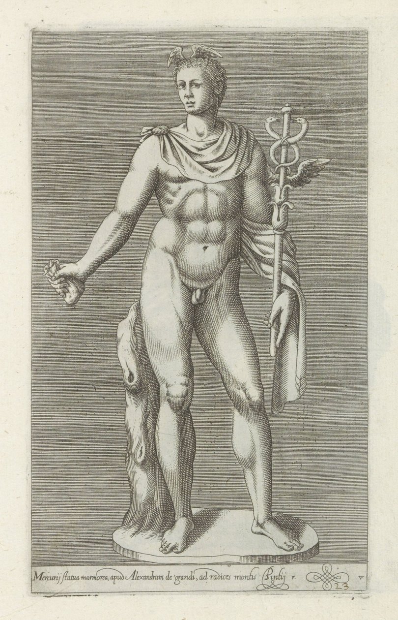 Sculptuur van Mercurius
Mercurij statua marmorea, apud Alexandrum de grand (...) (título sobre o objecto)
Escultor antieke em Roma (título da série)
Antiquarum statuarum urbis Romae quae in publicis locis visuntur icones (título da série) de Anonymous