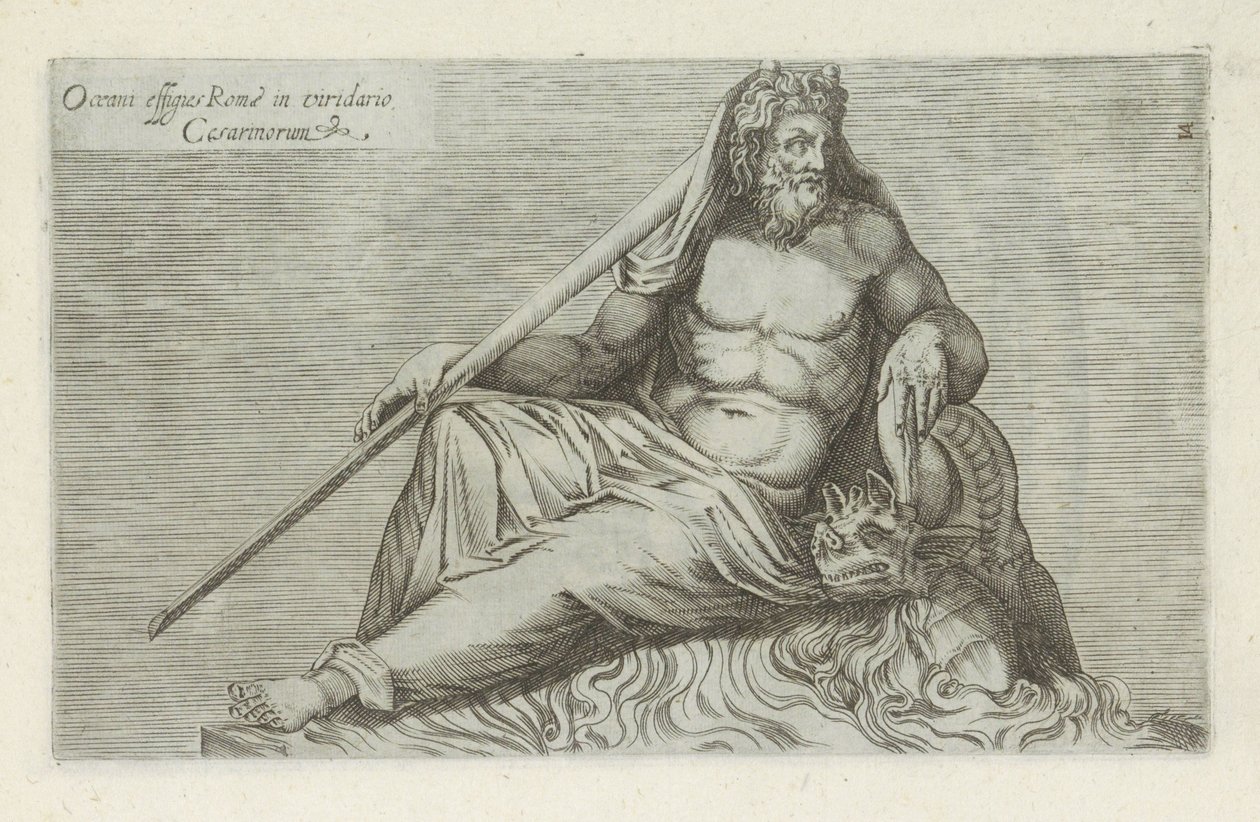 Sculptuur van Oceanus
Oceani effigies Romae in viridario Cesarinorum (título sobre o objecto)
Escultor antieke em Roma (título da série)
Antiquarum statuarum urbis Romae quae in publicis locis visuntur icones (título da série) de Anonymous
