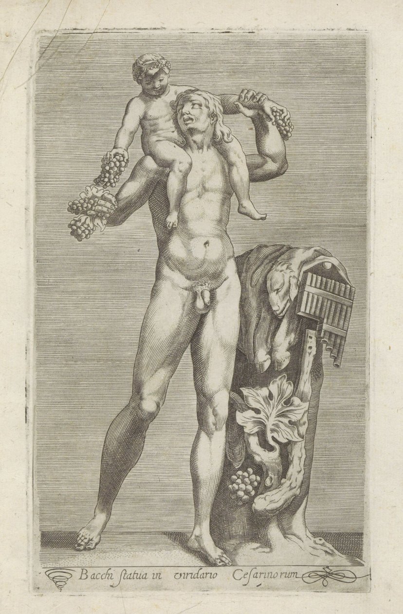 Sculptuur van Silenus com jonge Bacchus op zijn schouders A estátua de Baco no jardim dos Césares (título no objeto) Esculturas antigas em Roma (título da série) Ícones das antigas estátuas da cidade de Roma que são vistas em locais públicos (título da sér de Anonymous