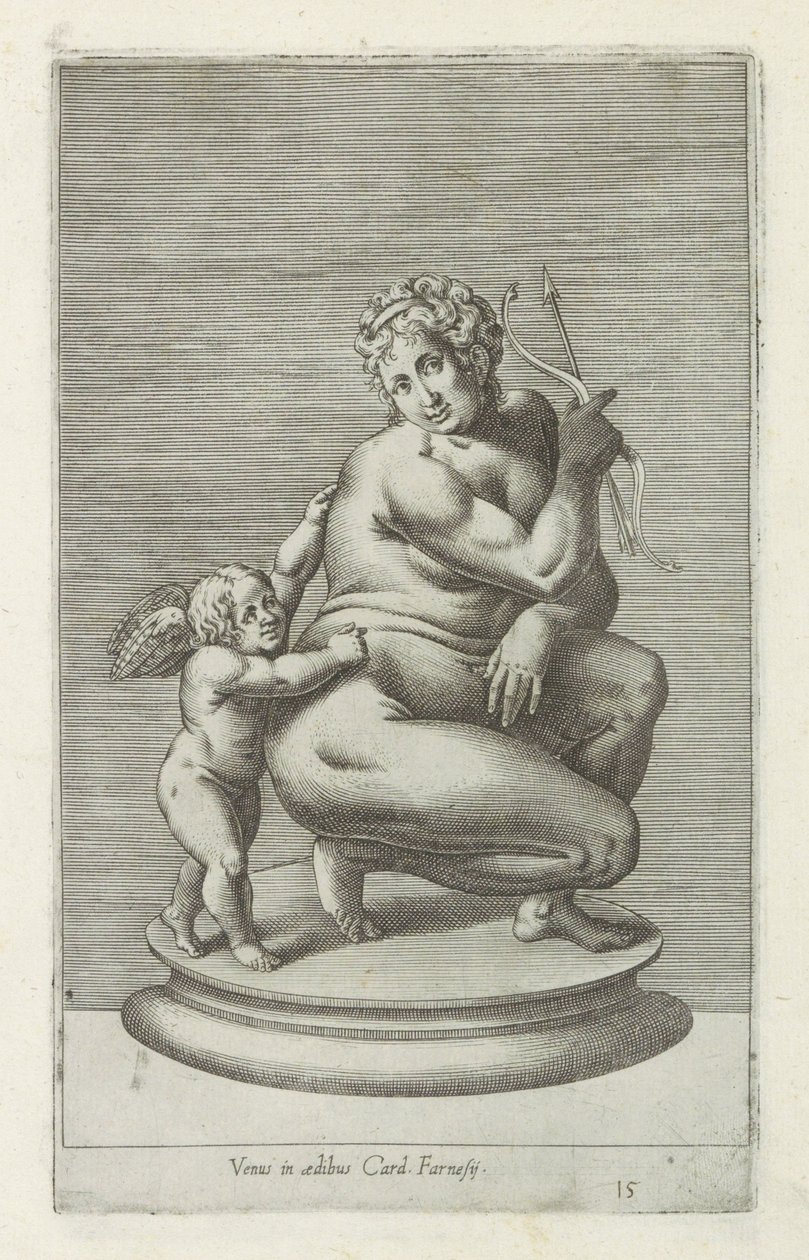 Escultura de Vênus em Amor Vênus na casa de Card. Farnesii (título no objeto) Esculturas antigas em Roma (título da série) Ícones das antigas estátuas da cidade de Roma que são vistas em locais públicos (título da série) de Anonymous