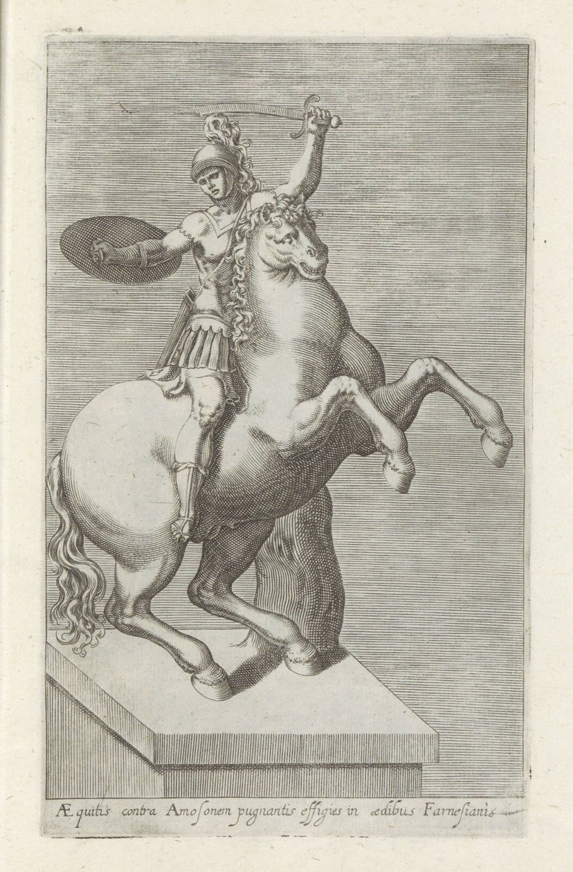 Sculptuur van een Romeinse soldaat te paard Equites contra Amos (...) (título no objeto) Esculturas antigas em Roma (título da série) Ícones das antigas estátuas da cidade de Roma que são vistas em locais públicos (título da série) de Anonymous