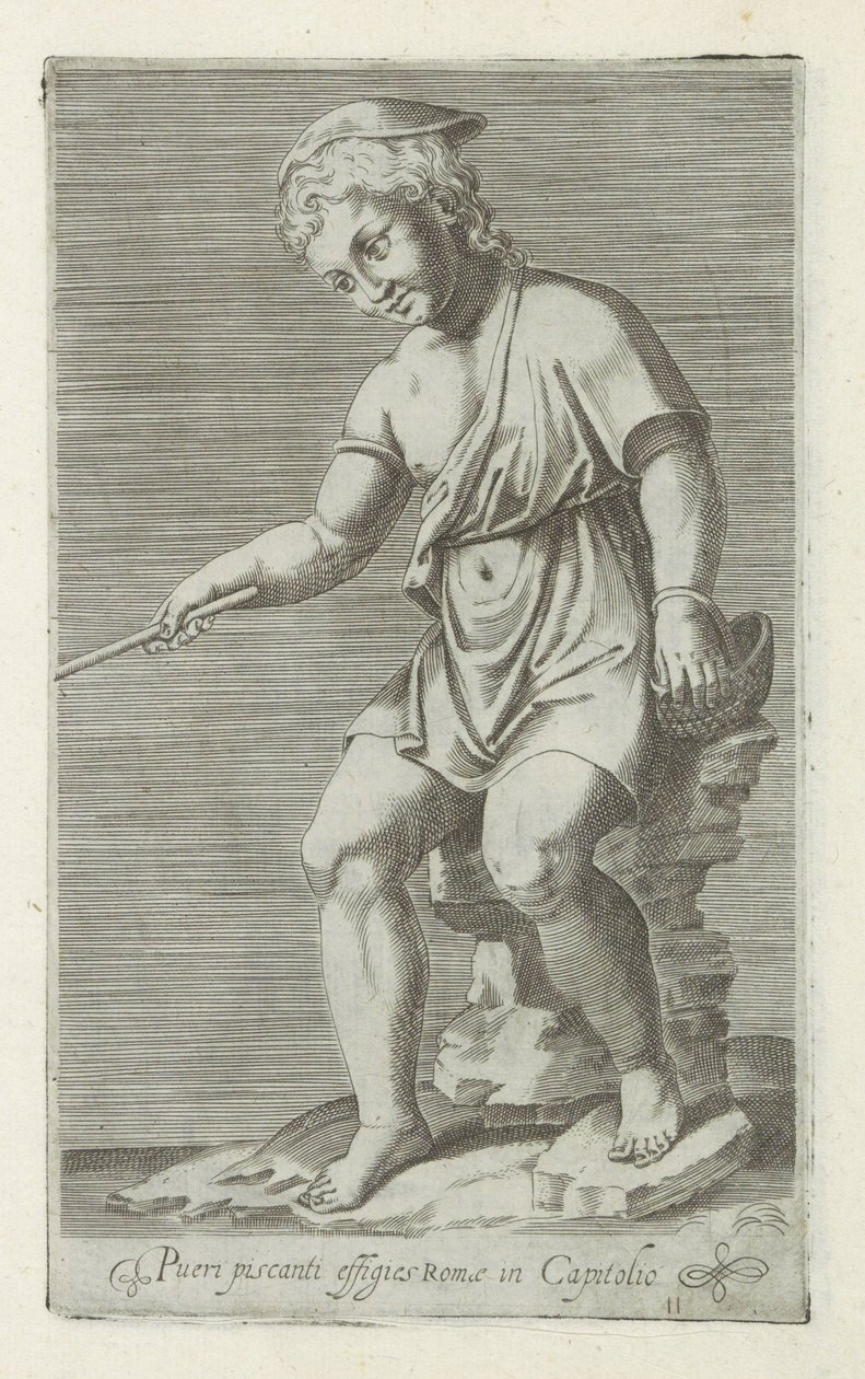 Sculptuur van een vissende jongen Retrato de um menino pescador no Capitólio de Roma (título no objeto) Esculturas antigas em Roma (título da série) Ícones das antigas estátuas da cidade de Roma que são vistas em locais públicos (título da série) de Anonymous