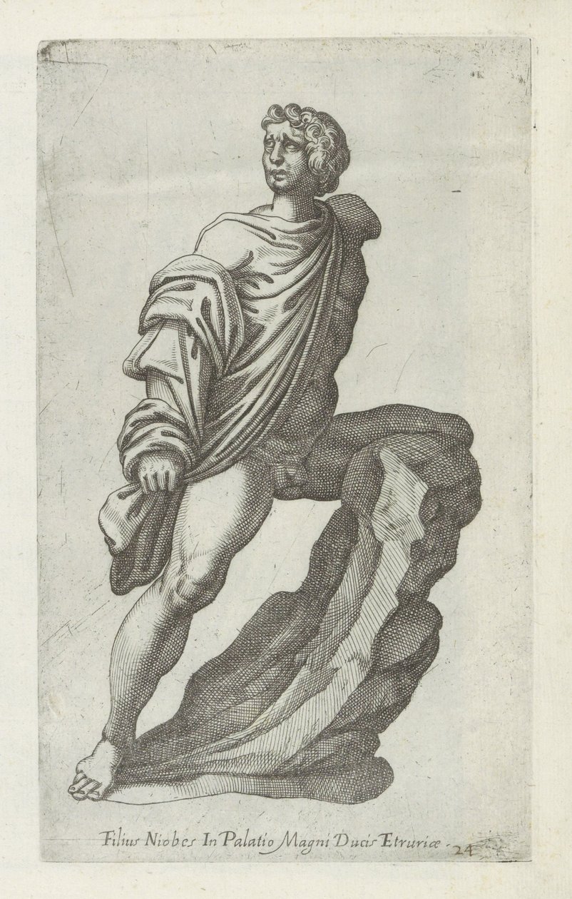 Sculptuur van een zoon van Niobe
Filius Niobes in palatio magni ducis Etruriae (título sobre o objecto)
Escultor antieke em Roma (título da série)
Antiquarum statuarum urbis Romae quae in publicis locis visuntur icones (título da série) de Anonymous