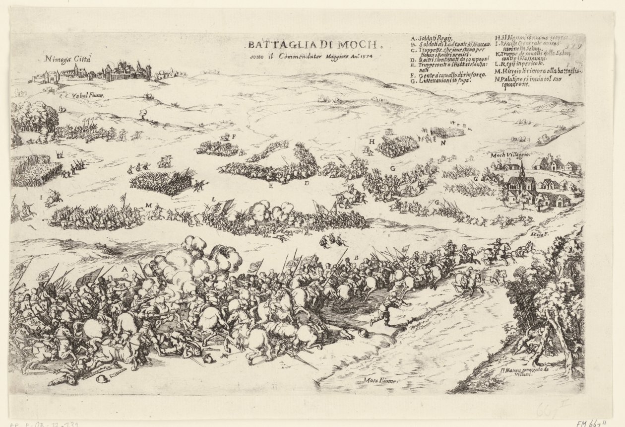 Slag op de Mookerheide, 1574 Batalha de Moch, sob o comendador Maggiore An.o 1574 (título no objeto) de Anonymous