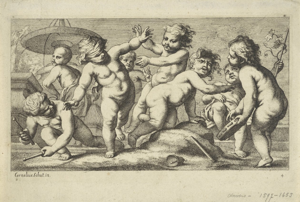 Putti jogando por uma fonte Jogando putti (título da série) de Anonymous