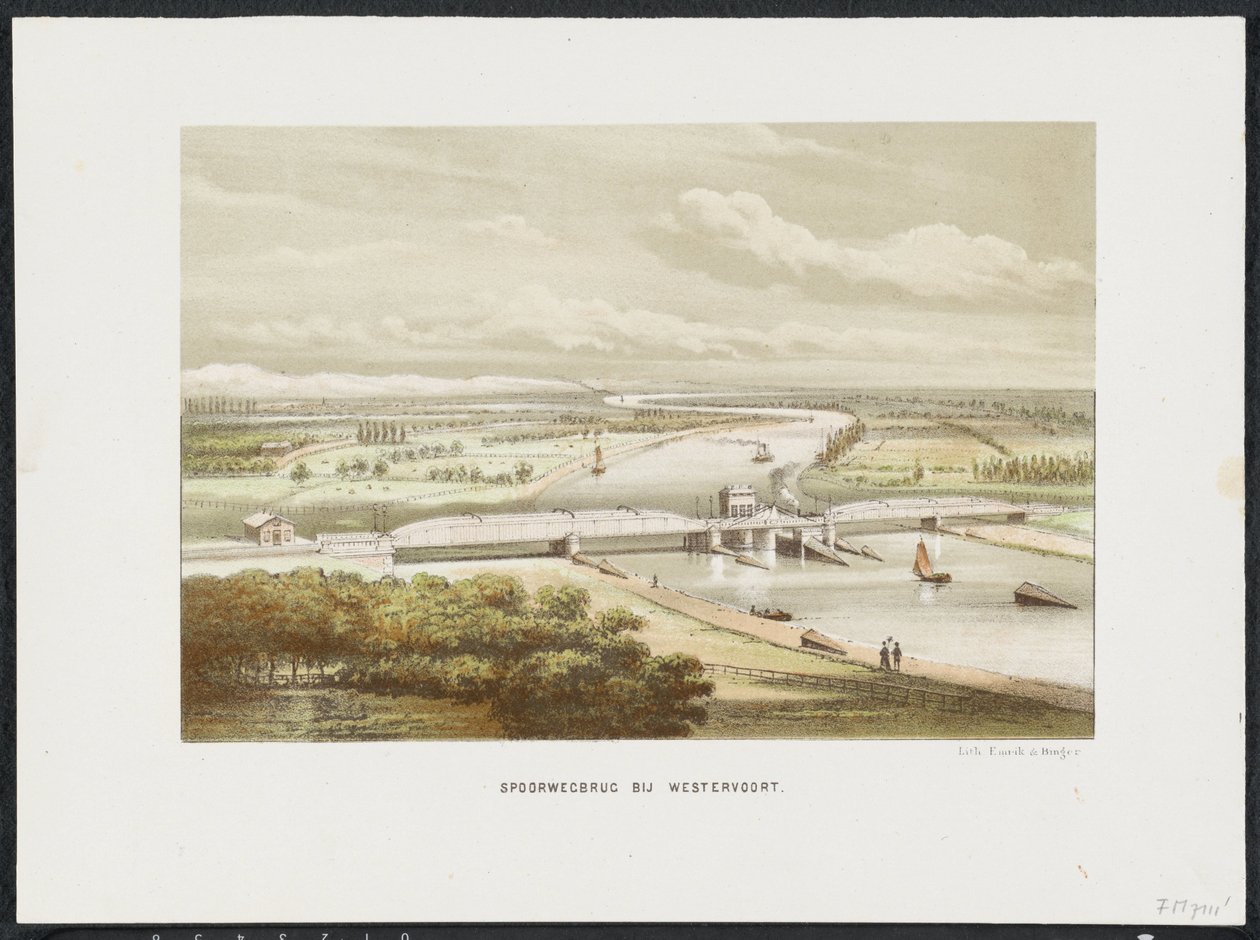 Ponte ferroviária perto de Westervoort, 1846
Ponte ferroviária perto de Westervoort (título sobre o objecto)
As principais pontes ferroviárias nos Países Baixos (título da série) de Anonymous