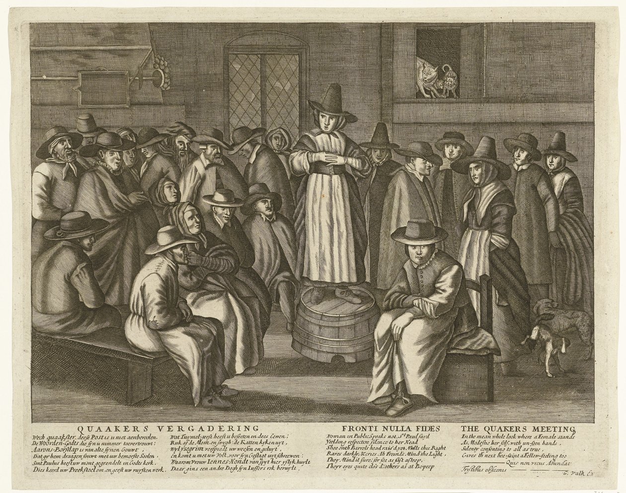 Caricatura dos Quakers ingleses, c. 1656 Quaaker Meeting / Fronti Nulla Fides / The Quakers Meeting (título no objeto) de Anonymous