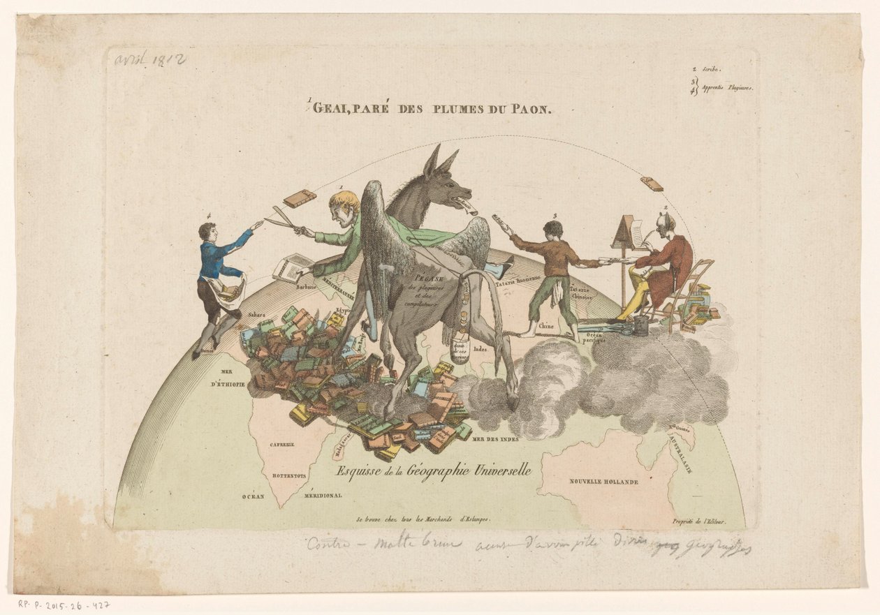 Spotprent op de Geographies Universelle de Conrad Malthe-Brun Esboço da Geografia Universal (título no objeto) de Anonymous