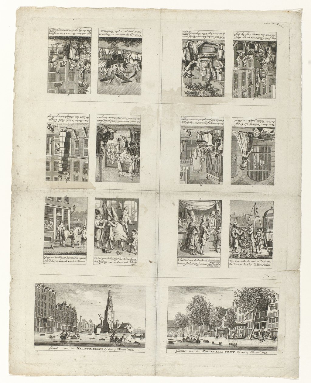 Estampas falsas na moda e duas vistas de Amesterdão durante as inundações de 1775 de Anonymous