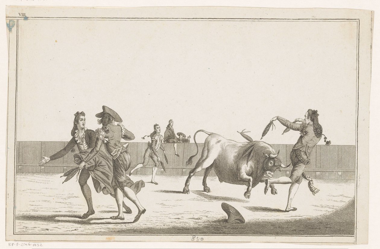 Touro é desafiado com banderillas Coleccion de las principales suertes de una corrida de toros (título da série no objeto) Colecção das manobras tauromáquicas mais importantes (título da série) de Anonymous