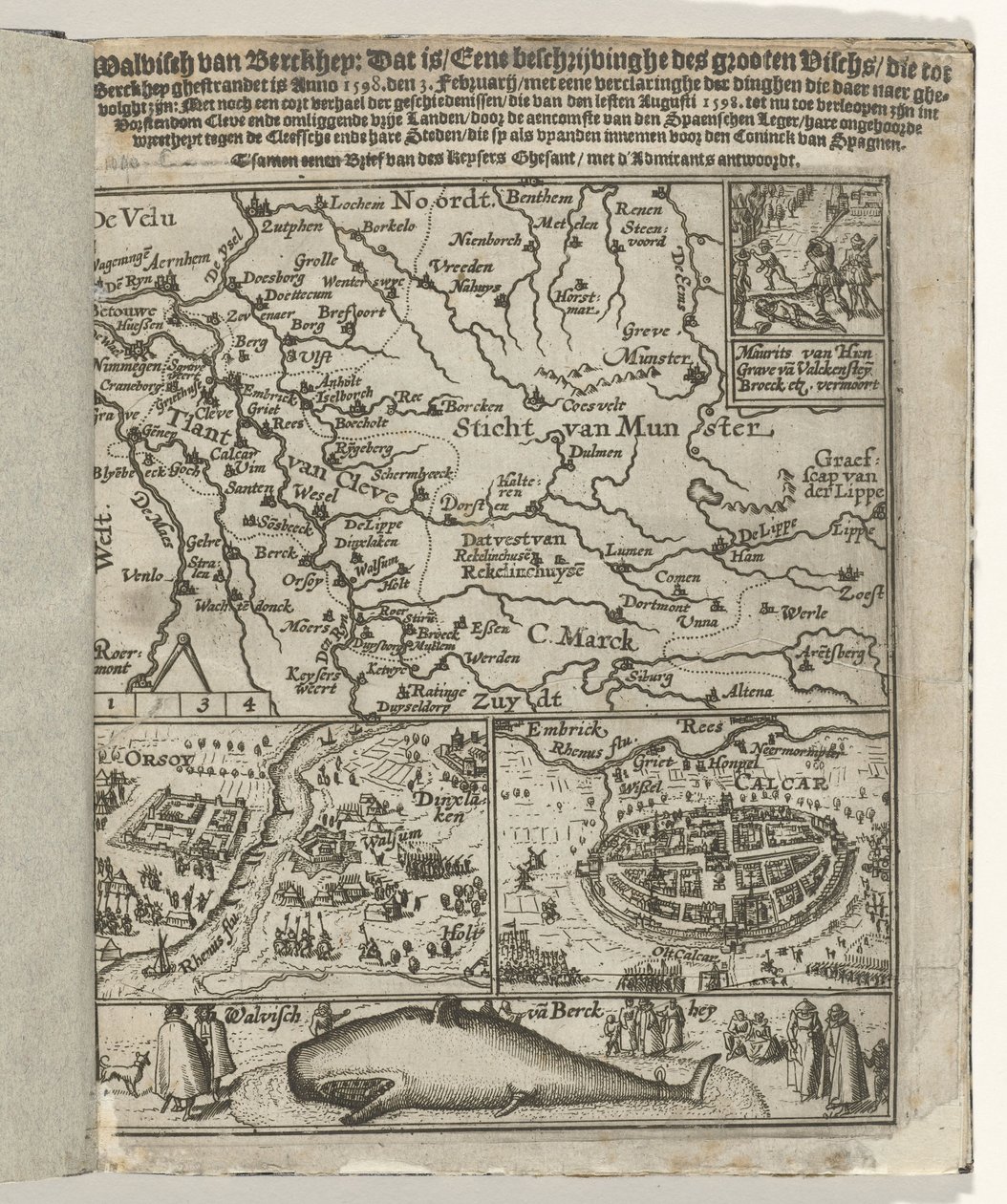 Página de rosto do panfleto: Walvisch van Berckhey (...) ghestrandet é Anno 1598. den 3 Februarij, 1599 de Anonymous
